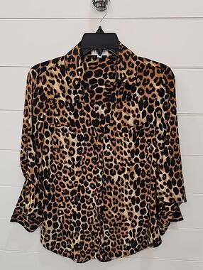 Express Leopard Print Button-Up Blouse in Brown/Black